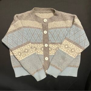 Women’s Gray and Blue Patterned Cardigan Medium